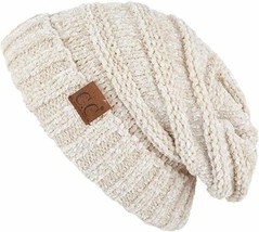 Beige - Womens Beanie Chenille Solid Oversized Slouchy Hat Ribbed Knit - £23.58 GBP