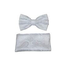 Men's Bow Tie Hankie J.Valintin Tuxedo or Business #Bt52 White Paisley - $19.99