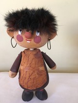 VINTAGE WOOD Warrior MAN - 6&quot; Swedish Wooden Troll Earrings - £26.97 GBP