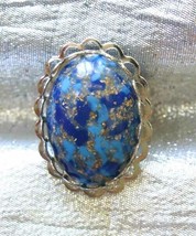 Fabulous Speckled Blue Lucite Silver-tone Ring 1960s vintage size 9 adjust. - $14.20