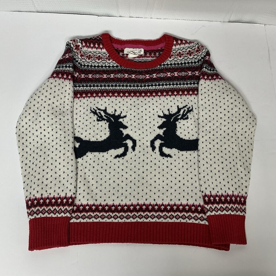 H&amp;M Women&#39;s Ugly Christmas Jacquard Knit Reindeer Sweater Size L White R... - $21.41