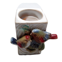 Birds Flowers Tea Light Candle Holder Ceramic Leaves Square Home Decorat... - £10.11 GBP