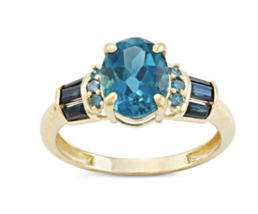 London Blue Topaz And Sapphire Diamond Accent 10K Yellow Gold Ring Sz 5 7 8 9 10 - £843.38 GBP