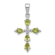 Silver Rhodium Plated  Peridot Cross Pendant QDX805 - $1,621.62 MXN
