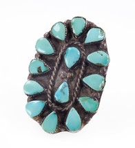 Navajo Turquoise Cluster Sterling Silver Ring Size 8 - £111.64 GBP