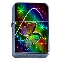 Rainbow Butterfly Flip Top Oil Lighter Em1 Smoking Cigarette Silver Case Include - £7.09 GBP