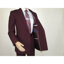 Men Apollo King Double Breasted Suit Classic Peak Lapel Pleated DM29 Burgundy image 6