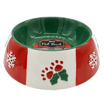 NEW Woof Ceramic Mistletoe Pawprint Christmas Pet Dog Cat Holiday Bowl Dish - £8.72 GBP