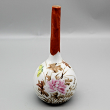 Hand Painted Bottle Vase Japanese Flowers with Butterfly Signed 6 inch V... - $29.79