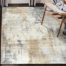 Realife Machine Washable Rug, Abstract Modern, 5&#39; X 7&#39;, Beige, Gray, And Ivory, - £117.04 GBP