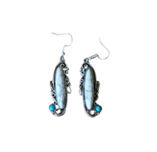 Silvertone Marble and Turquoise Stone Hook Earrings - New - £7.89 GBP