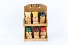 Vtg 50s Ucagco Japan Hand Painted Wood Hanging Spice Rack Anthropomorphic 6 Jars - £117.12 GBP