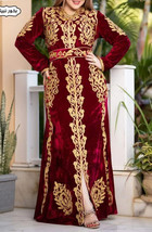 Maroon Velvet Moroccan Dubai Kaftans Farasha Abaya Dress Very Fancy Long Gown - £57.46 GBP