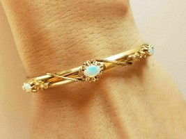 3 Ct Simulated Fire Opal Floral Beaded Bangle Bracelet Gold Plated 925 Silver  - £154.64 GBP