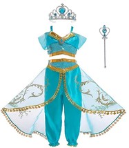 Girls Princess Jasmine Costume Halloween Party Dress Up for girl With Crown Wand - £16.76 GBP