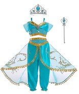 Girls Princess Jasmine Costume Halloween Party Dress Up for girl With Cr... - £16.50 GBP