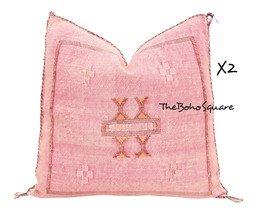 Set Of 2 Handmade &amp; Hand-Stitched Moroccan Sabra Cactus Pillow Cushion, Pink - £94.90 GBP