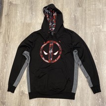 Marvel Deadpool Camo Hoodie Pullover Sweatshirt Size M Black Red Gray - $26.32