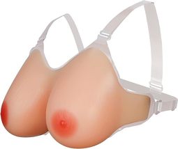 Silicone Breast Forms w Shoulder Straps Mastectomy Prosthesis Fake Boobs DD Nude - £54.29 GBP