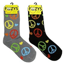 Peace Signs Socks 2 Pair Crew Novelty Dress Casual SOX  Foozys  9-11 Size Cute - £9.59 GBP