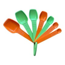 Vintage Tupperware Orange Green Measuring Spoons Complete Set Of 7 Plus D Ring - £15.89 GBP