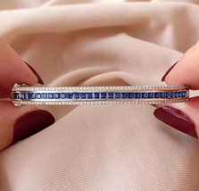 4Ct Princess Cut Simulated Sapphire Women&#39;s Bangle Bracelet 925 Sterling Silver - £136.87 GBP