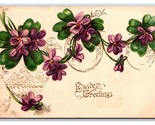 Easter Greetings Violet Flowers Eggs Embossed DB Postcard R26 - $2.92