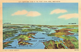 Puget Sound Washington Wa~Aeroplane Aerial VIEW-LABELED~1940 Vintage Postcard - £3.88 GBP