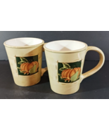 Set of 2 HARVEST PUMPKIN MUGS Fall Autumn Coffee Cups 2004 4 1/2&quot; Tall Y... - $14.84