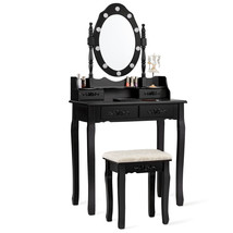 Makeup Vanity Dressing Table Set w/ 10 Dimmable Bulbs 4 Drawers &amp; Stool Black - £263.77 GBP