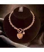 GUESS Rose Gold-Tone toggle pave crystal Heart Pendant Necklaces 17” - $25.22