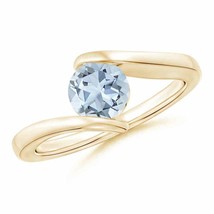 ANGARA Bar-Set Solitaire Round Aquamarine Bypass Ring for Women in 14K Gold - £430.85 GBP