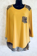 Peter Nygard Womens Round Neck Pull Over Tunic Gold &amp; Animal Print Large - £18.26 GBP