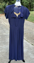 Vintage 1940&#39;s Miss Plaza New York Navy Blue Dress mid-length side zip full - $21.78