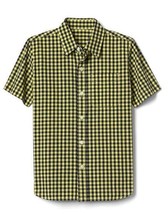Gap Kids Boy Short Sleeve Yellow Black Gingham Plaid Cotton Button Down Shirt 10 - $19.79