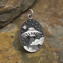 Sterling Silver UFO in Clouds Pendant 26x15mm - £27.59 GBP