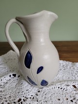 art pottery Salt Glazed Cobalt Blue Leaves Pitcher Jug Williamsburg - $18.70