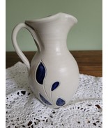 art pottery Salt Glazed Cobalt Blue Leaves Pitcher Jug Williamsburg - £14.70 GBP