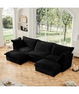 Black U Shape Slipcovered Deep Seat Sectional Sofa Cloud Couch - $1,618.74 CAD