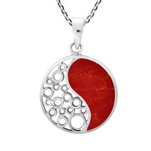 Sacred Balance Yin and Yang Coral Inlay Sterling Silver Necklace - £19.34 GBP