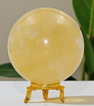 Fine Yellow CALCITE Crystal Sphere Healing Metaphysical Stone Decor Gift... - $61.71