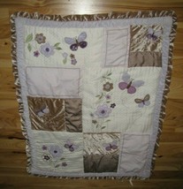 Carters Gold Taupe Tan Brown Purple Butterfly Flower Quilt Comforter Blanket - £46.79 GBP