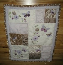 Carters Gold Taupe Tan Brown Purple Butterfly Flower Quilt Comforter Blanket - $59.39