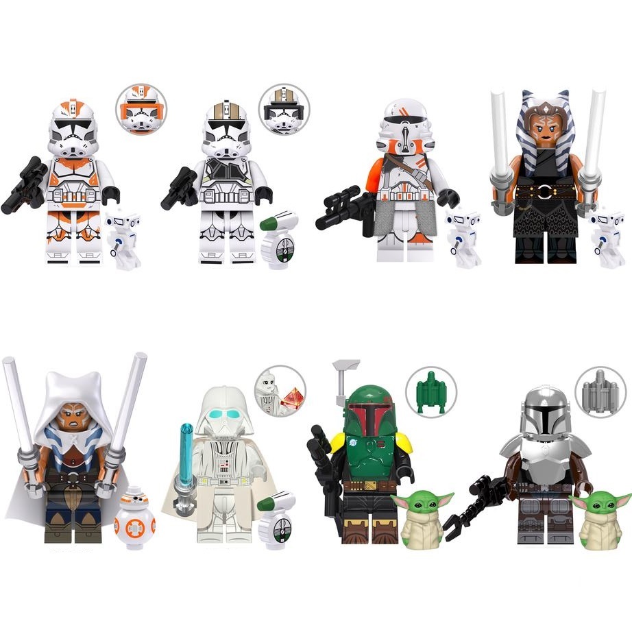 Star Wars Ahsoka Mandalorian Boba Fett Grogu Airborne Trooper 8pcs Minifigures