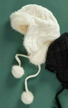 J Jill Trapper Hat Off-White Cable Knit Faux Fur NEW Pom Poms Ties One Size - £50.62 GBP