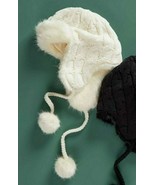 J Jill Trapper Hat Off-White Cable Knit Faux Fur NEW Pom Poms Ties One Size - $64.00