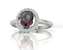 1.8CT Lab Created Ruby Diamond Black Skull Halloween Ring 14k White Gold Finish - £132.43 GBP