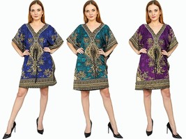Women Kaftan Short Length Beach Night Dress Maxi Wear Boho Caftan Pack 3Pcs - £15.38 GBP