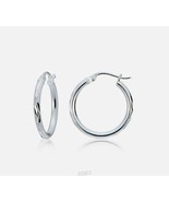 Sterling Silver 2mm Polished Round Diamond Cut Hoop Earrings, 20mm - $20.77 CAD