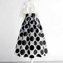 Women White Black Strip Pleated Midi Skirt A-line High Waist Pleated Plaid Skirt image 6